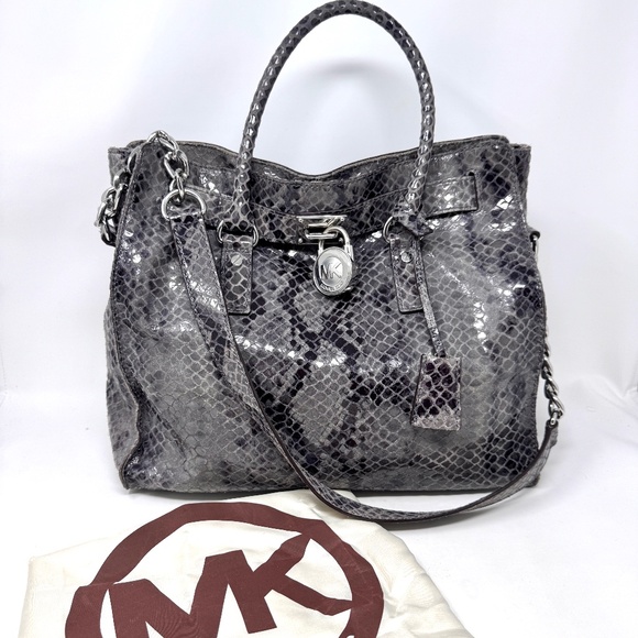 Michael Kors Hamilton Gray Python Leather Shoulder Satchel - Picture 1 of 10